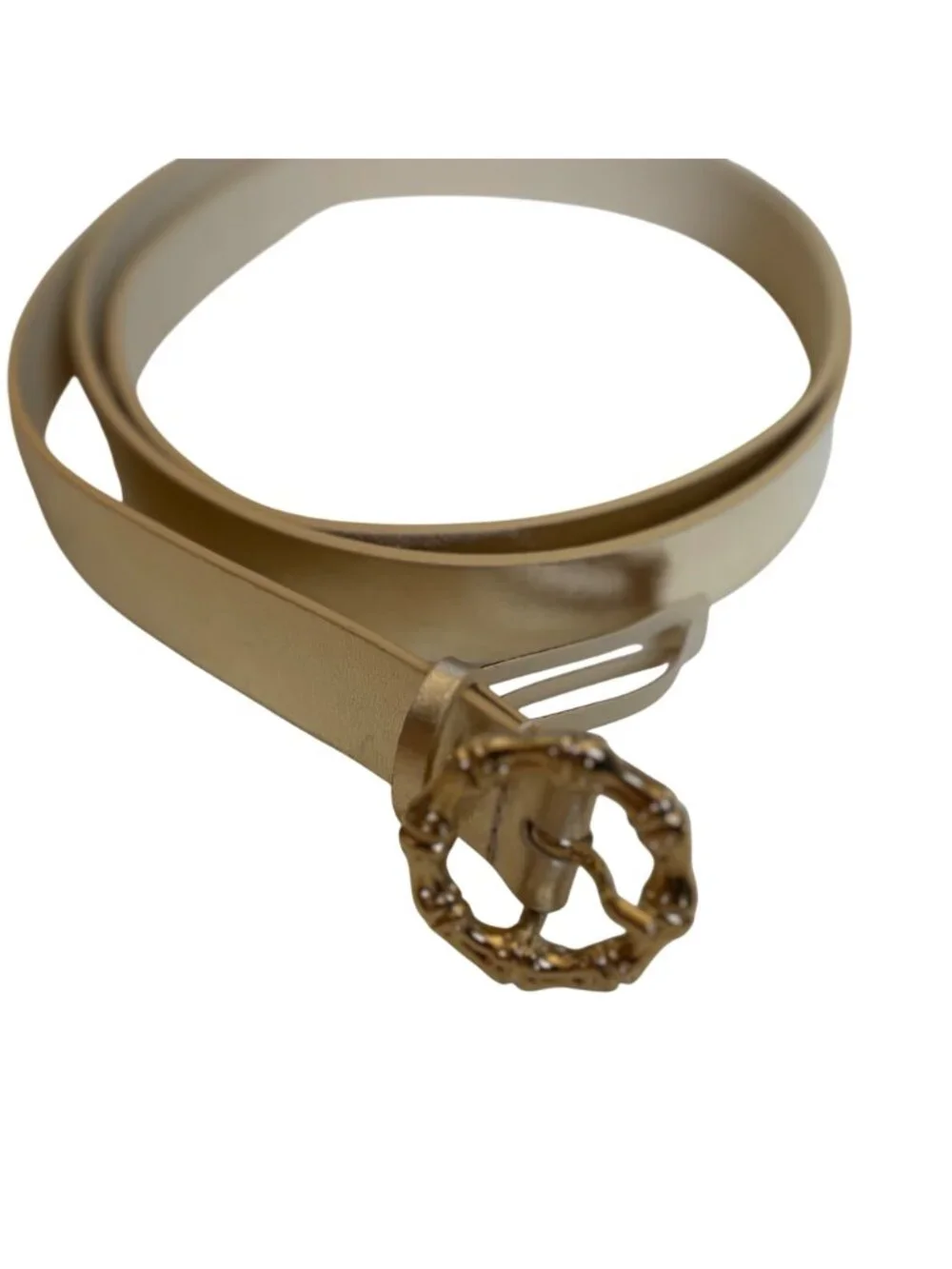 Talbots Gold Metallic Leather Belt Bamboo Style Buckle XL Made in Italy Preppy